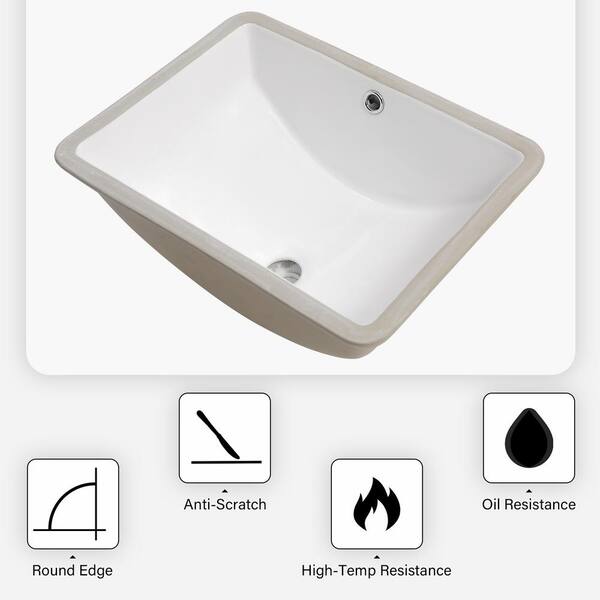 21 in. Ceramic Rectangular Undermount Bathroom Sink in White with