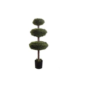 41 in. Artificial Triple Ball Cedar Topiary Tree in Black Pot
