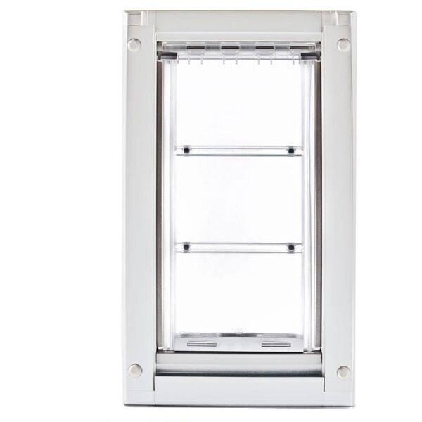 Endura Flap 10 in. L x 6 in. W Small Double Flap for Doors with White Aluminum Frame