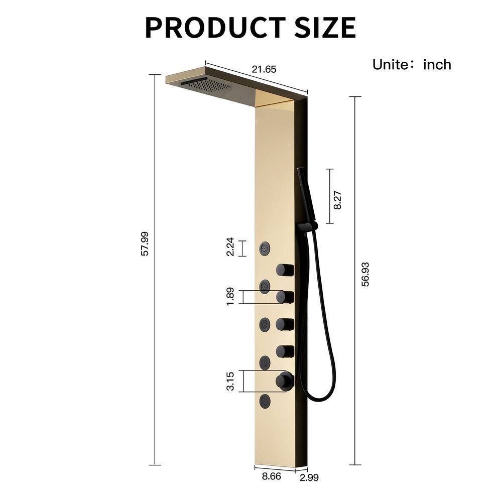 Black Gold Thermostatic Shower Panel with Body Jets