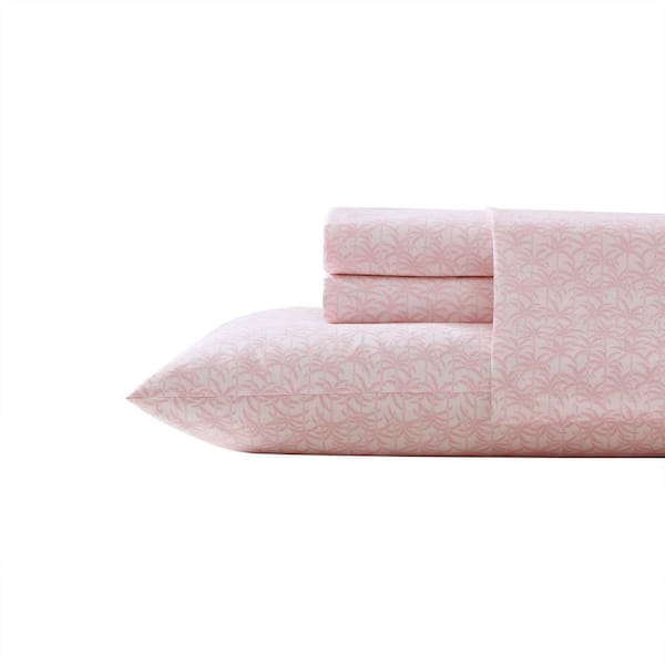Lovely Palms 4-Piece Pink 100% Cotton King Sheet Set