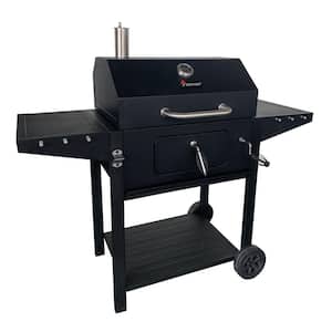 Deluxe Cart Style Charcoal Grill in Black With Thermometer