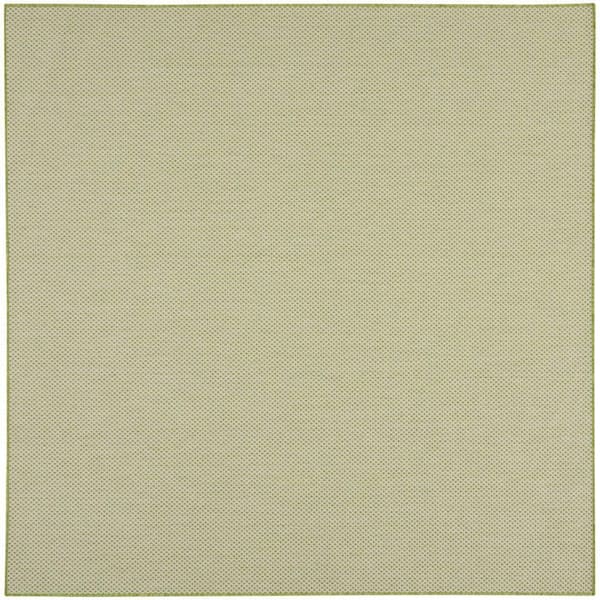 Courtyard Ivory Green 8 ft. x 8 ft. Square Solid Geometric Contemporary Indoor/Outdoor Area Rug