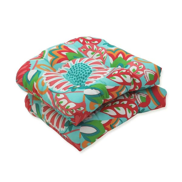 Pillow Perfect Floral 19 x 19 2-Piece Outdoor Dining chair Cushion in Green/Pink Sophia