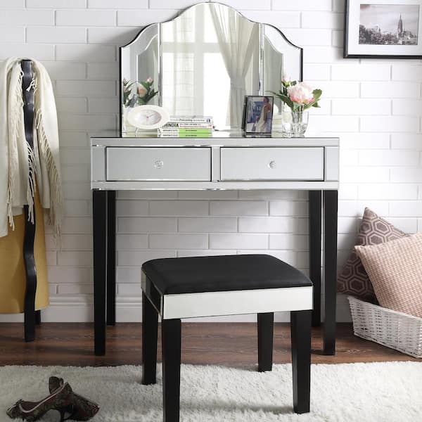 Inspired Home Primrose Black Makeup Vanity Set With Drawers 30.7 in. x 35.4 in. x 15.7 in.