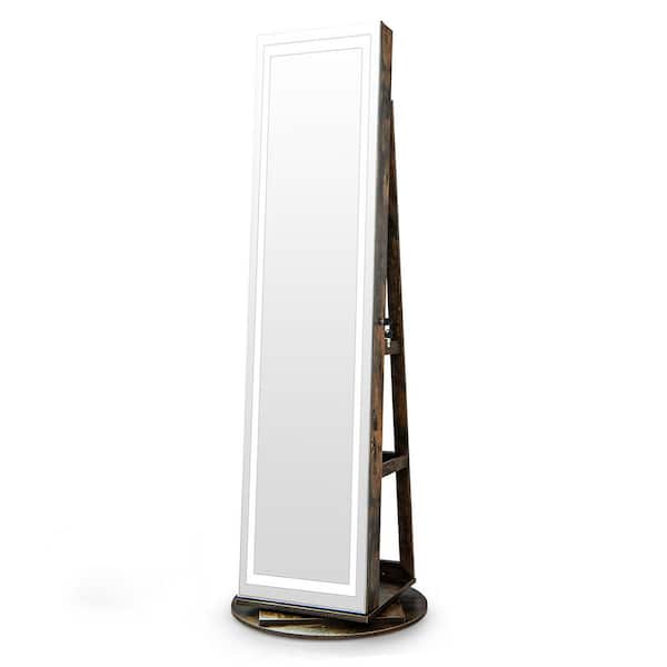 Coffee Standing Jewelry Cabinet with Adjustable LED Lights