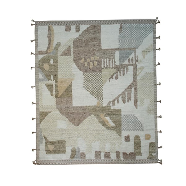 EORC Multicolored 9 ft. x 12 ft. Hand-Knotted Wool Modern Hand Spun Wool Rug Area Rug