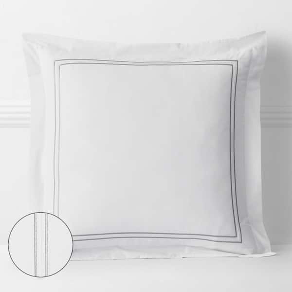The Company Store Dorset Stripe Legends Hotel Gray Embroidered 600-Thread Count Egyptian Cotton Sateen Euro Sham
