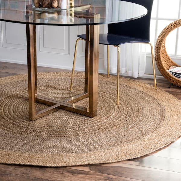 Elanora Farmhouse Bordered Jute Gray 8 ft. Round Rug