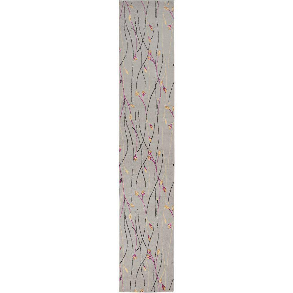 Gray Floral Power-Loomed Runner Rug with Latex Backing