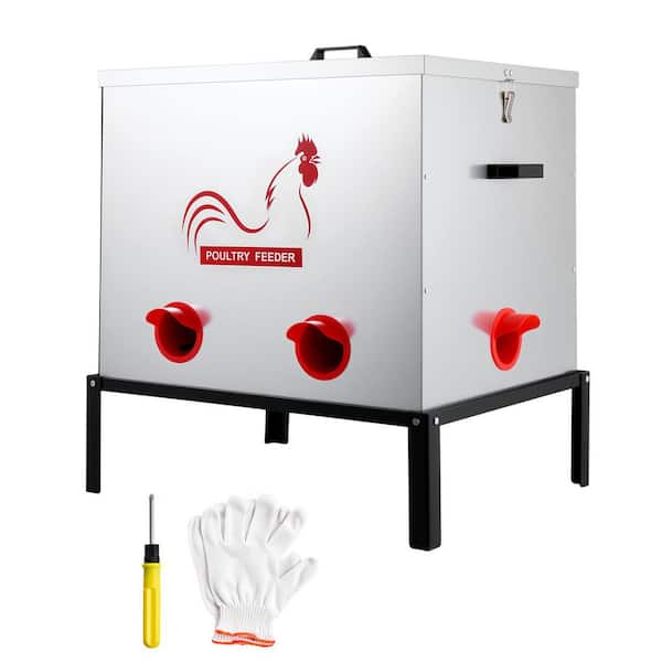 Automatic Chicken Feeder 6 Ports No-Waste 85 lbs. Capacity Latch & Handle for Chickens 21.1x25x26.4in. Metal Greenhouse