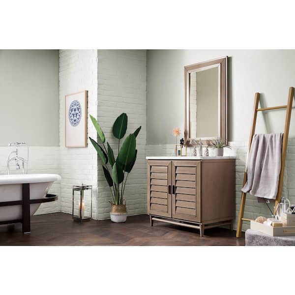 James Martin Vanities Portland 36 in. W x 23.5 in.D x 34.3 in. H Single Vanity in Whitewashed Walnut with Marble Top in Carrara White