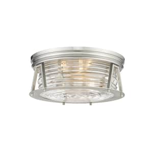 Cape Harbor 16 in. 3 Light Brushed Nickel Flush Mount Light with Glass Shade