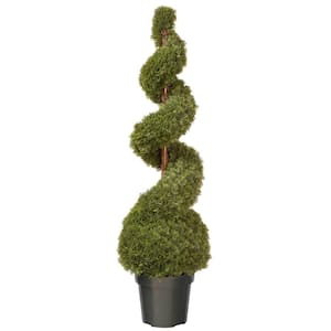 48 in. Artificial Cedar Spiral Tree with Ball in Black Square Pot