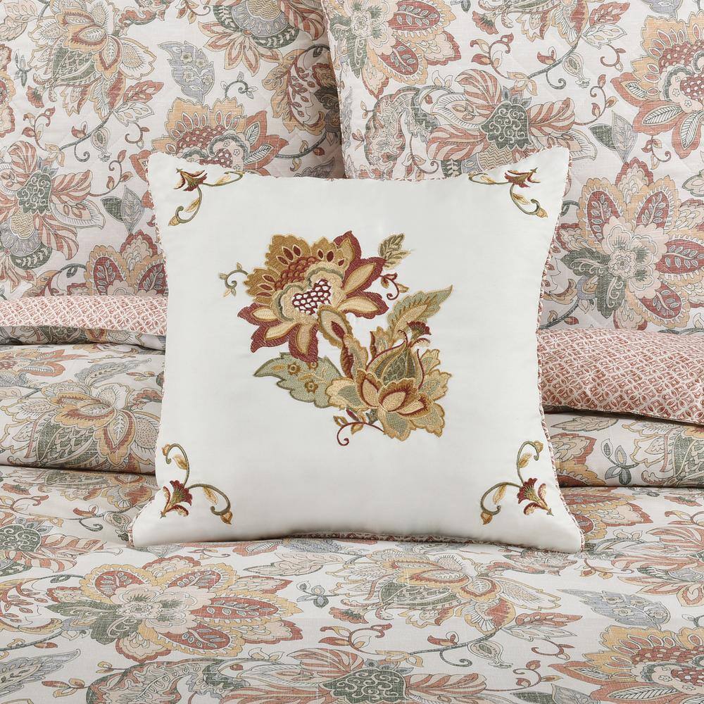 Janessa 16" Square Embroidered Floral Throw Pillow