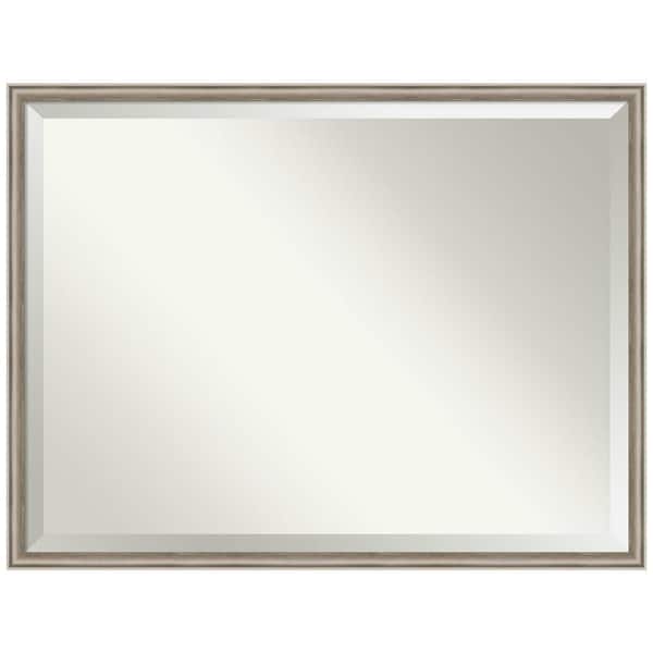 Amanti Art Salon Scoop Pewter 42 in. x 32 in. Beveled Casual Rectangle Wood Framed Wall Mirror in Silver