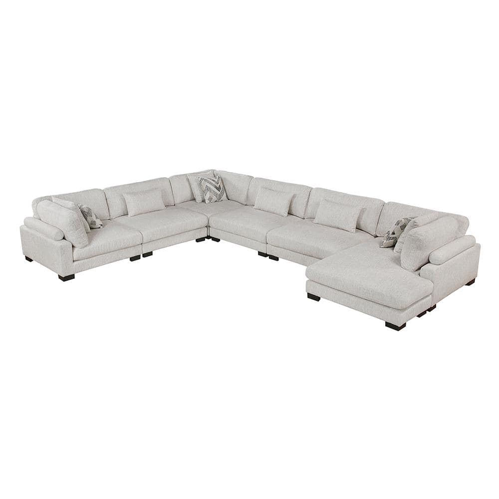 Beane 135 in. Pillow Top Arm 6-Piece Textured Microfiber Modular Sectional Sofa in Beige with Chaise price history on PriceWatchPro