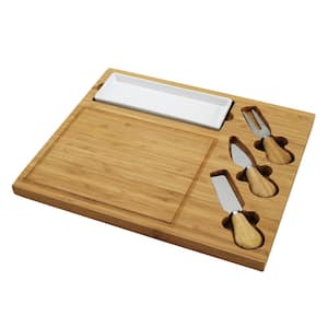 21.5 in. Celtic Bamboo Cheese Board Set with Ceramic Dish and 3 Cheese Tools
