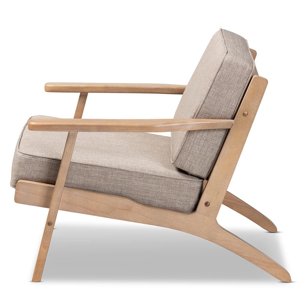 Mid-Century Modern Faux Leather Brown Wood Accent Chair