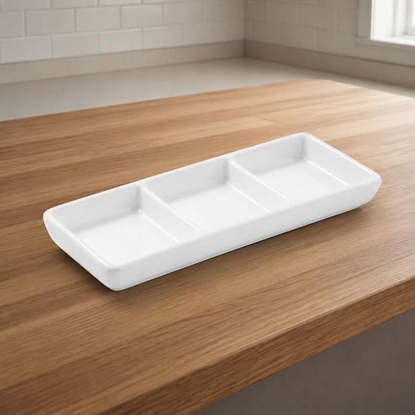 KHKFY 4-Pack White Ceramic 3-Compartment Appetizer Serving Plates