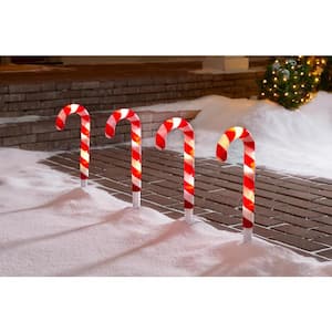 Christmas Santa's Workshop 4-Pc Candy Cane Yard Signs Stakes Garland Fence Set 