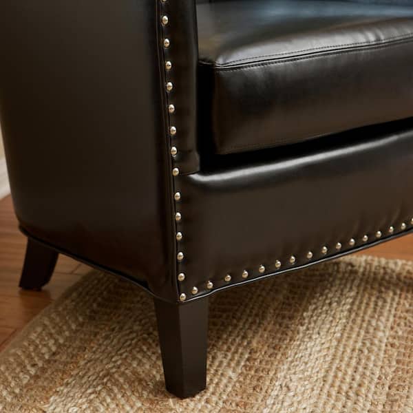 Austin Black Leather Club Chair 42467, Black Leather Club Sofa