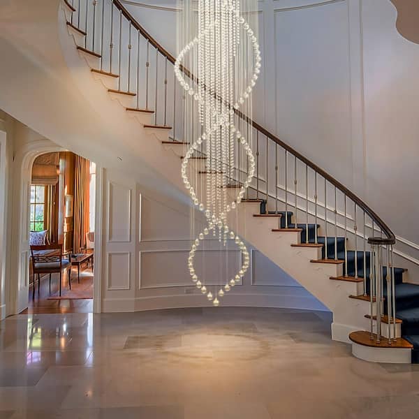 Adelman 10-Light Modern Chrome High Ceiling Crystal Chandelier for Staircase Foyer Living Room