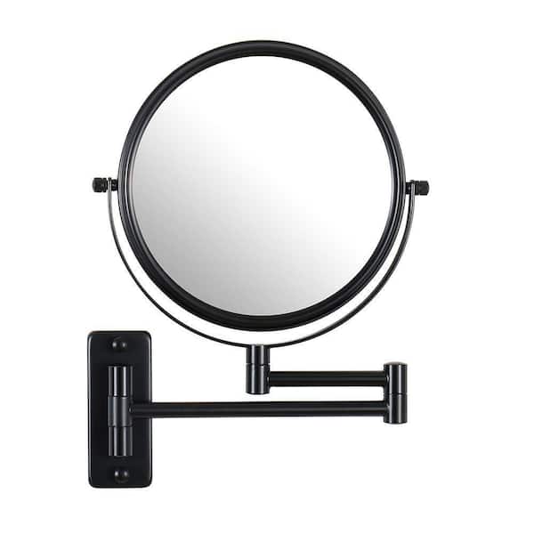 8 in. W x 8 in. H Small Round 2-Side 1X/10X Magnifying Telescopic Bathroom Wall Makeup Mirror in Black V3