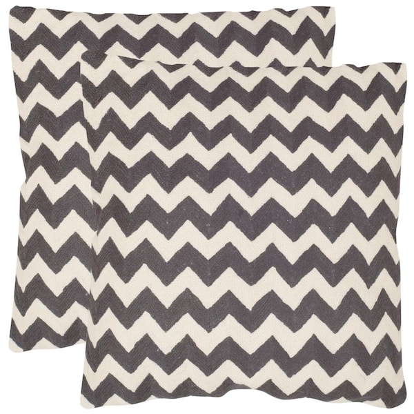 SAFAVIEH Tealea Striped Charcoal 18 in. x 18 in. Throw Pillow (Set of 2)