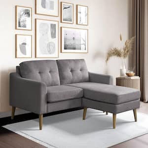 Brighton 56.1 in. Charcoal Solid Polyester 2-Seater Loveseat with Ottoman