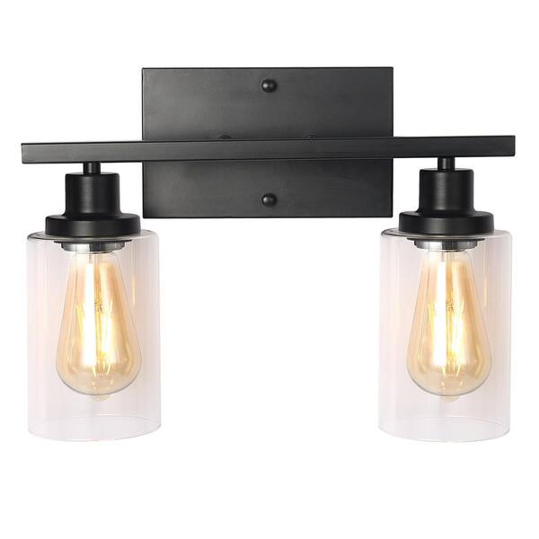 LamQee 14.6 in. 2 Light Black Vanity Light Industrial Barn Light with Clear Glass Shade