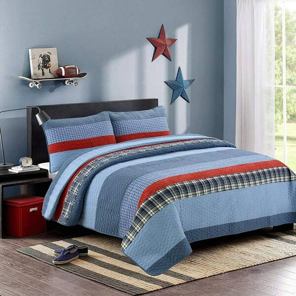 Patriotic Plaids Checker Stripe, Red White And Blue Bed Comforter