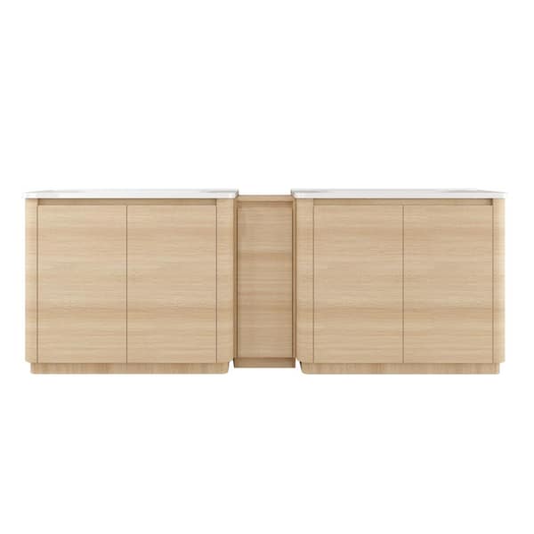 92 in. Freestanding Bathroom Vanity w/White Ceramic Sink ＆ 1-Small Storage Cabinet Oak Bathroom Sink Cabinet Combo Set