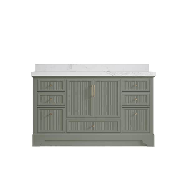 Willow Collections Alys 60 in. W x 22 in. D x 36 in. H Single Sink Bath Vanity in Evergreen with 2 in. Calacatta Nuvo Quartz Top