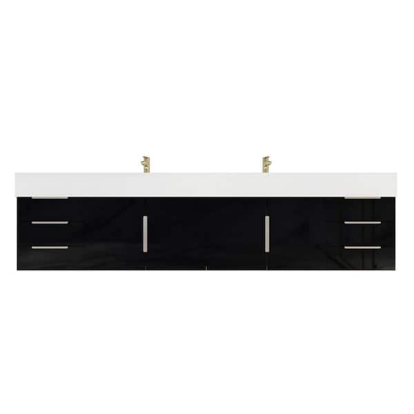 Bethany 84 in. W x 20 in. D x 22 in. H Double Sink Floating Bath Vanity in Gloss Black with White Acrylic Top