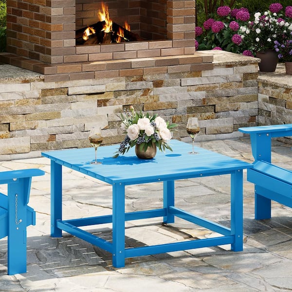 Laguna Outdoor Patio All Weather 31 in. Square HDPE Plastic Conversation Coffee Table in Pacific Blue