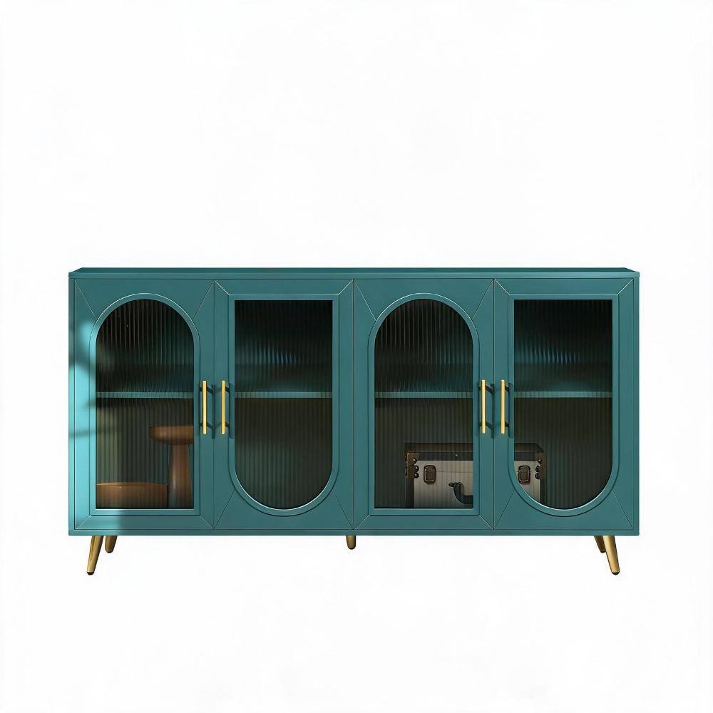 Navy Blue MDF+Glass Buffet with Storage Cabinet, Adjustable Shelves, Gaussian Glass Doors durable construction