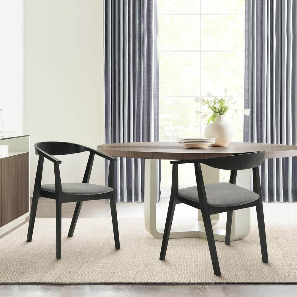 Santana Black/Charcoal Fabric Upholstered Wood Dining Chair Set of 2 with A