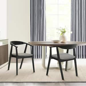 Santana Black/Charcoal Fabric Upholstered Wood Dining Chair Set of 2 with Arms and Open Back