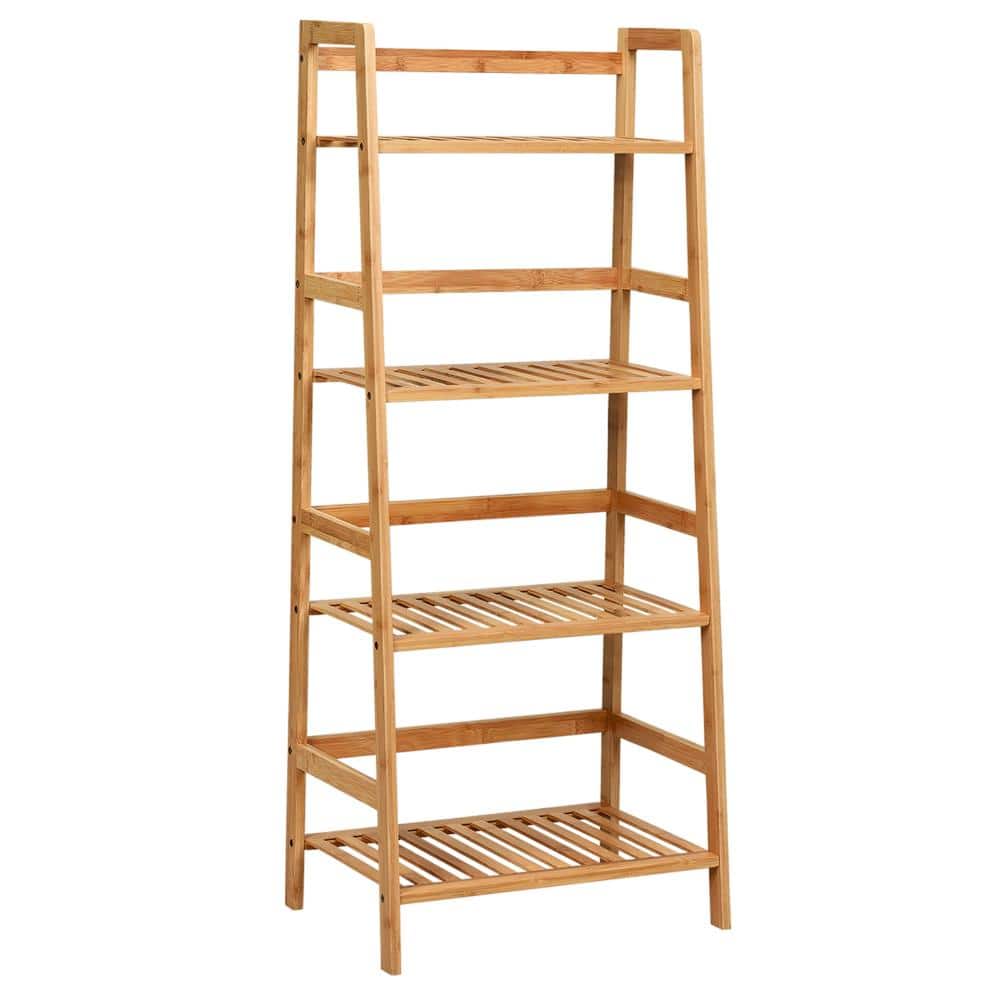Mecale 4-Tier Bamboo Plant Stand, Space-Saving Display Rack with Guardrails