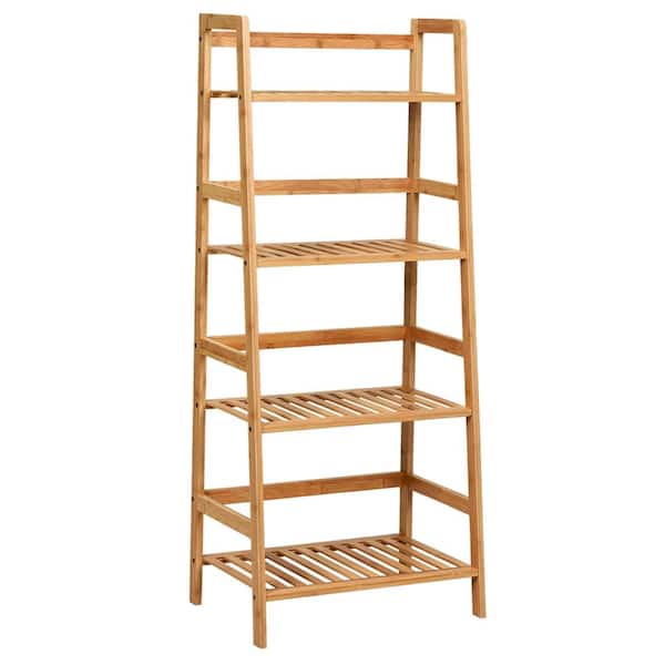 4-Tier Bamboo Plant Stand, Space-Saving Display Rack with Guardrails