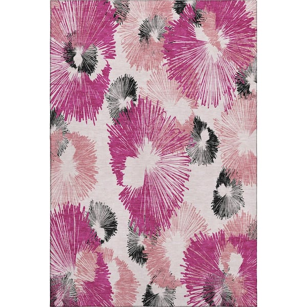 Mayfield Premium Machine Washable Abstract AMF2132 Pink 5 ft. x 7 ft. 6 in. Area Rug
