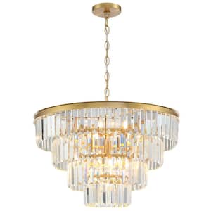 23 in. Mid Century 6-Light Glam Gold Kitchen Island Chandelier for Dining Room Living room with Crystal Glass Shades