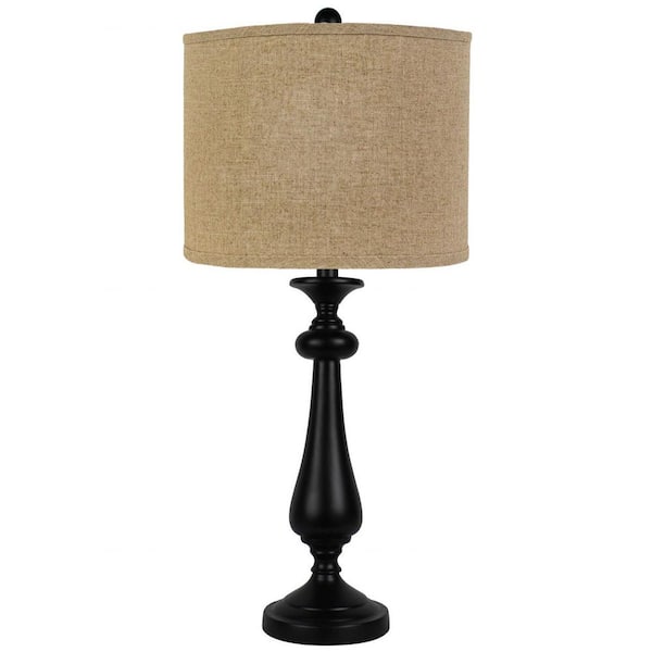 HomeRoots 26.5 in. Black Candlestick Sandy Tan Shade Table Lamp