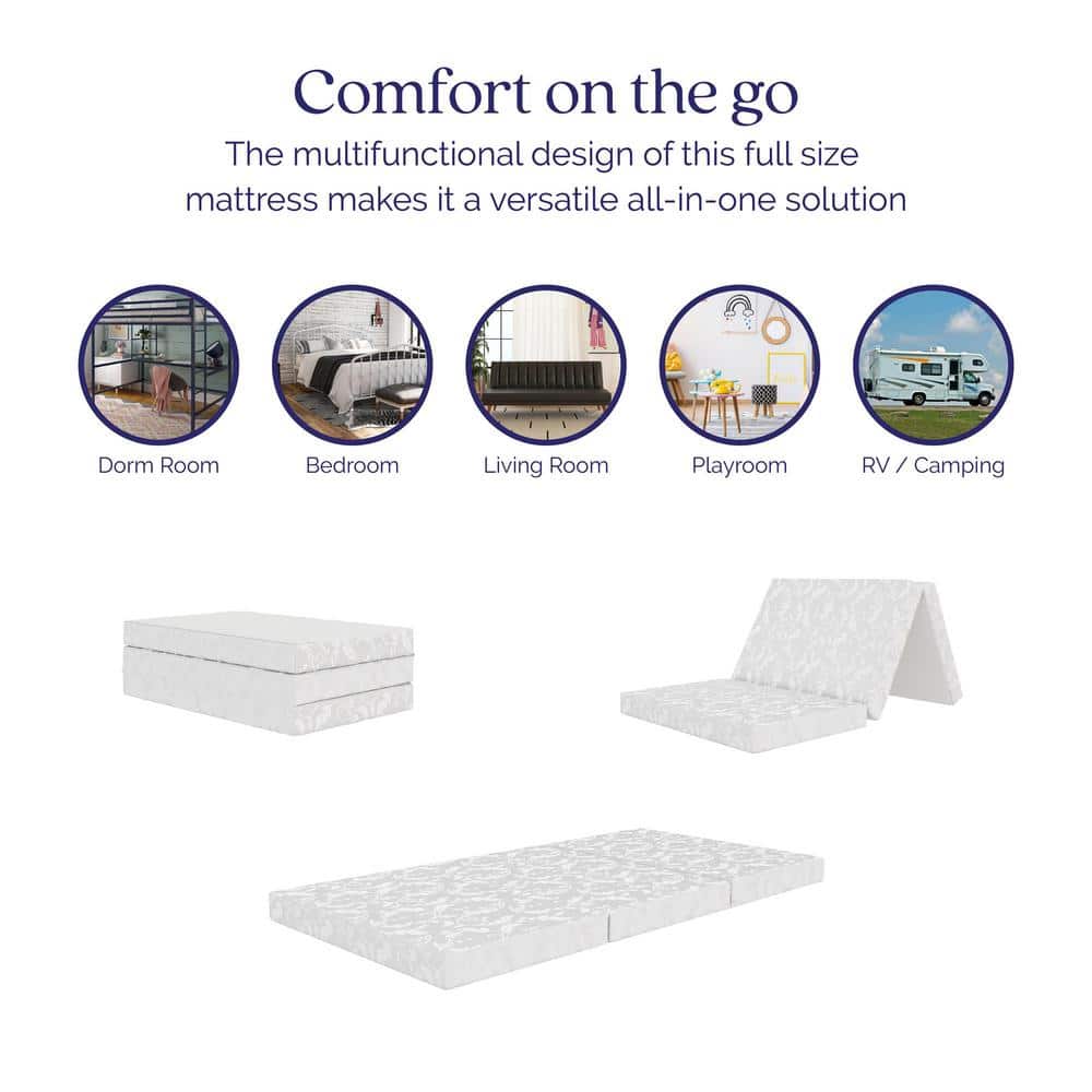 Twin White Floral 4-Inch Tri-Fold Innerspring Mattress