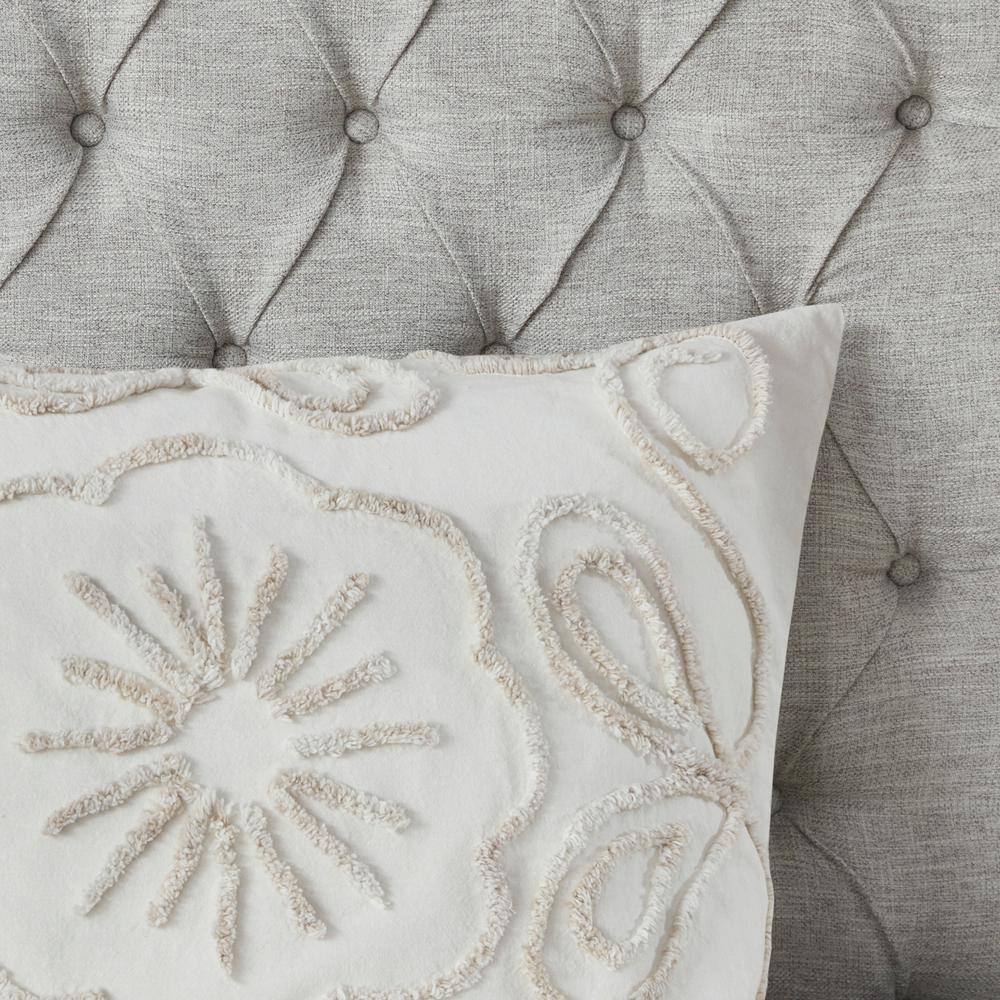 Ivory Full Tufted Cotton Chenille Coverlet Set with Graphic Detail