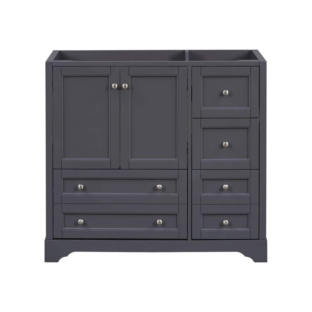 36 in. Freestanding Solid Wood Bath Vanity Cabinet without Top in Gray with