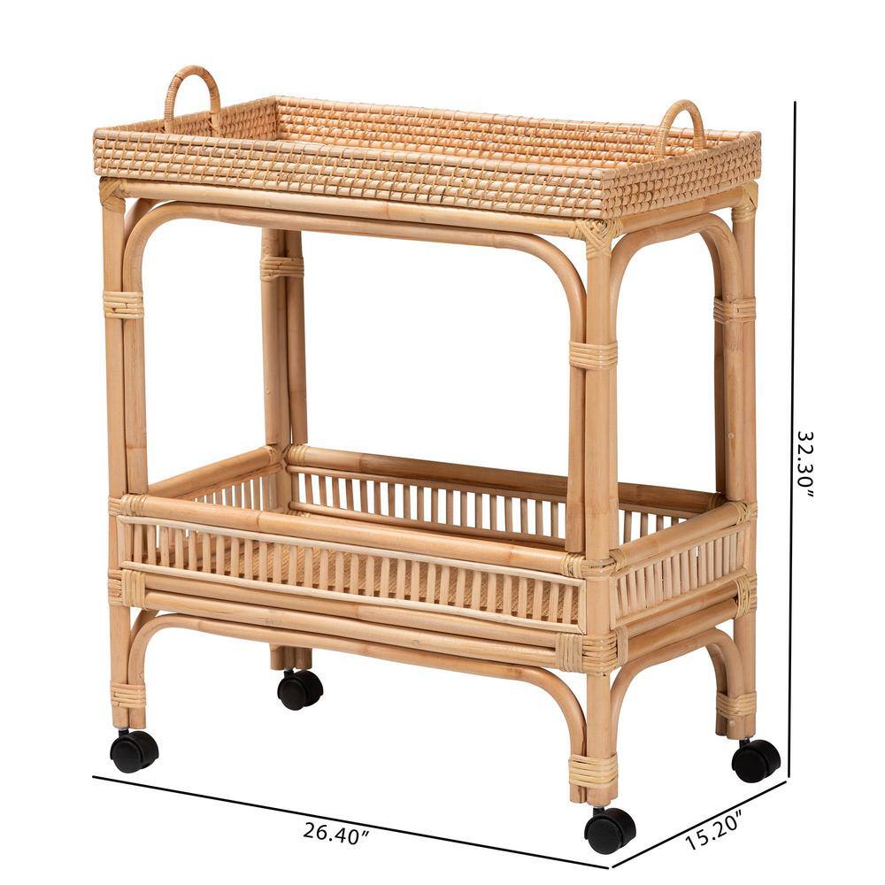 Natural Nude Rattan Rectangular Beverage Cart with Storage