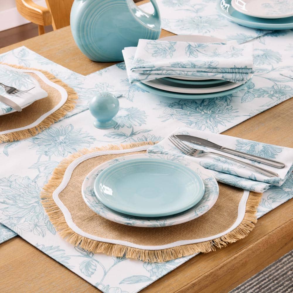 Botanical Floral White and Blue Cotton Placemats Set of Four