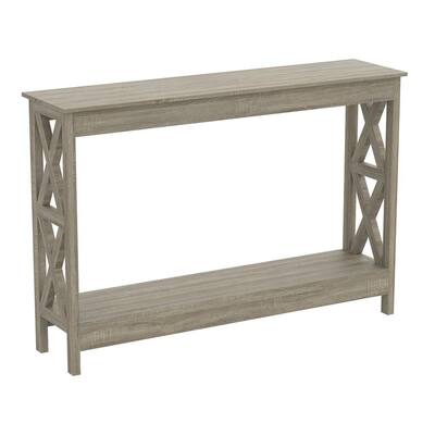 Safdie and Co. 47.25 in. L Rectangle Dark Taupe Wood Console Table with Shelves